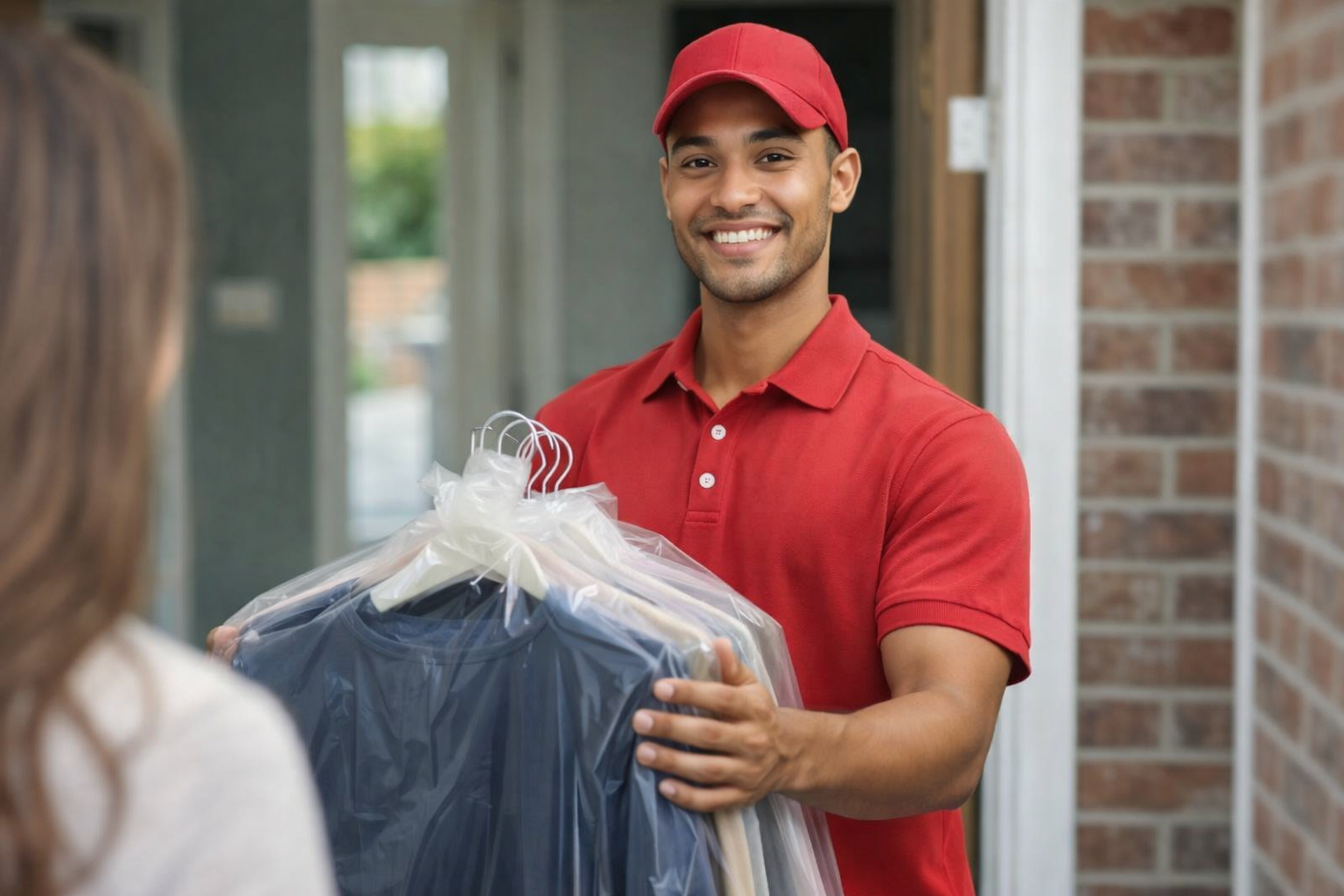 Professional laundry service in Ballenger Creek MD with staff holding freshly folded clean clothes