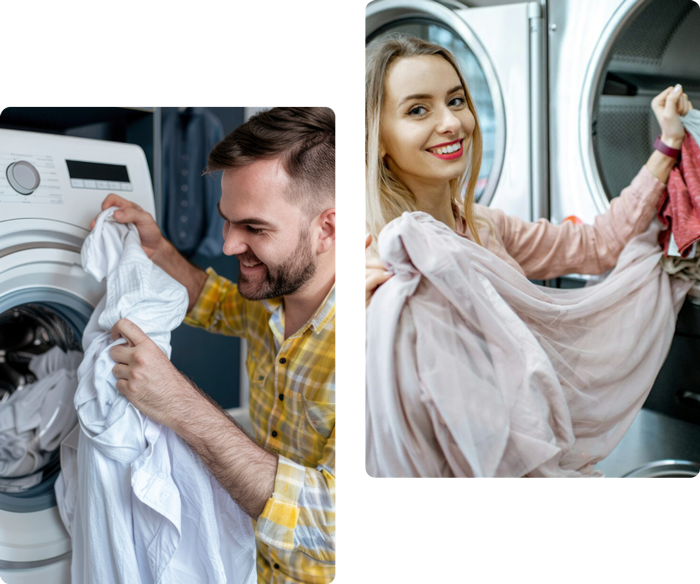 Customers using wash and fold and self-service laundry facilities at 4th Street Laundromat in Frederick MD