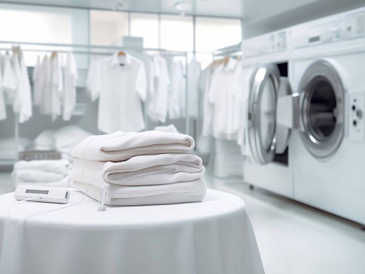Neatly folded clean clothes for short-term rental laundry service