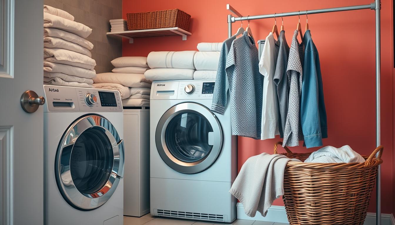 Laundry room with washers and dryers for Airbnb laundry service in Frederick MD