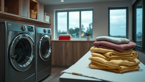 Laundry room with washer and dryer for Airbnb host laundry services